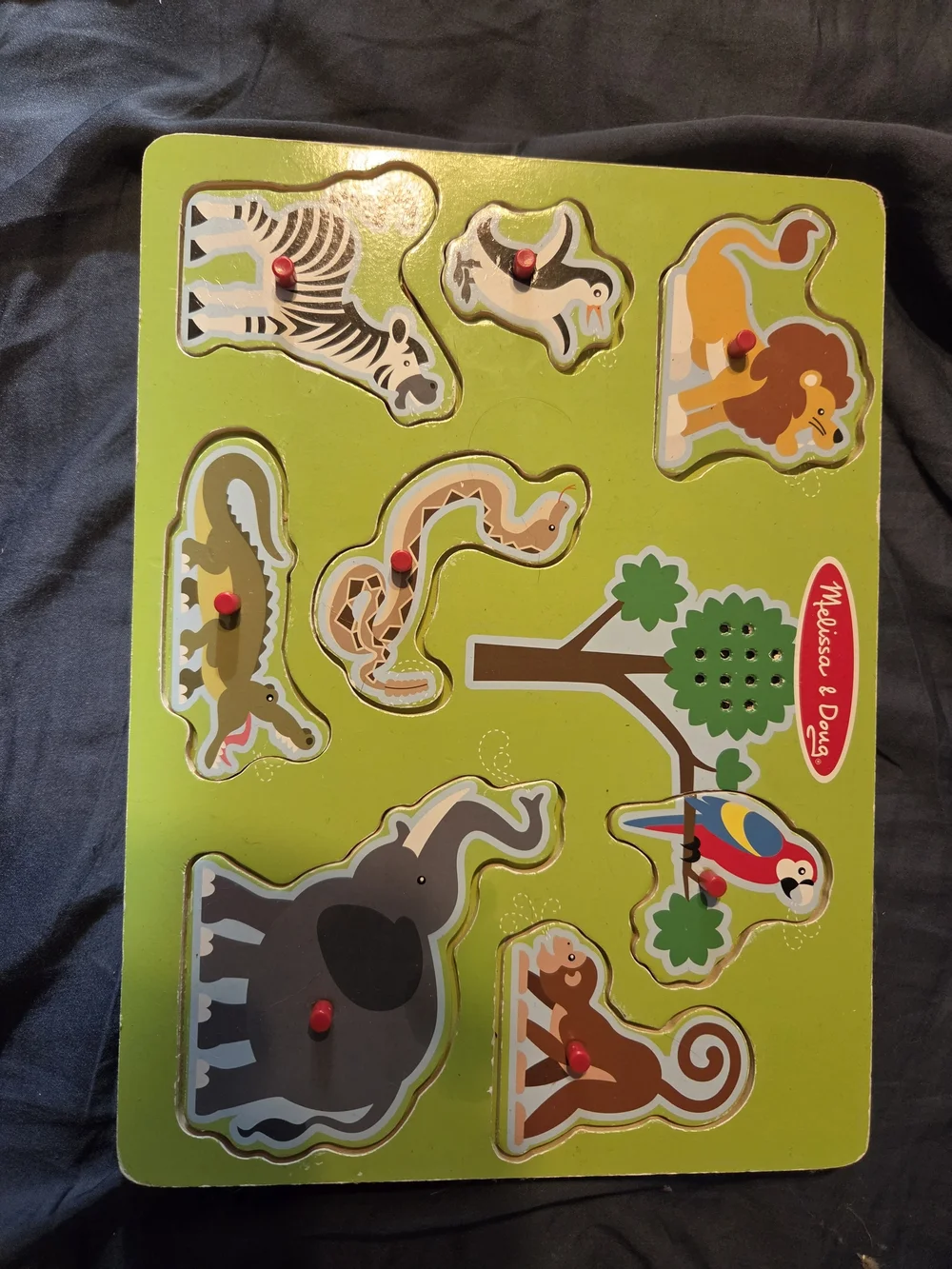 Melissa & Doug Bright Green Jungle Animal Wooden Peg Puzzle